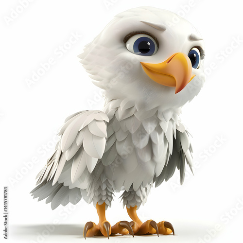 Cute cartoon bird character with big eyes and fluffy feathers photo