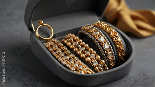 golden jewelry box with jewelry