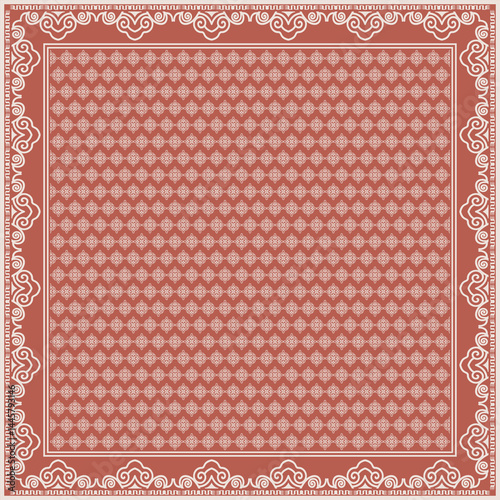 Hijab scarf flower abstract pattern.Ethnic geometric ornament with frame motif border hijab pattern.Design for fabric,print,scarves,shawl,kerchief,bandana,clothing,pareo,pillows,tablecloth,decoration.