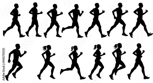 Running silhouettes vector art illustration of male and female runners in motion for sports and fitness 100
