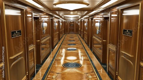Luxurious hotel hallway.  Elegant interior design.  High-end corridor photo