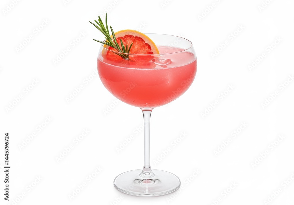 Pink cocktail with grapefruit garnish on white background Pink cocktail with grapefruit garnish on white background