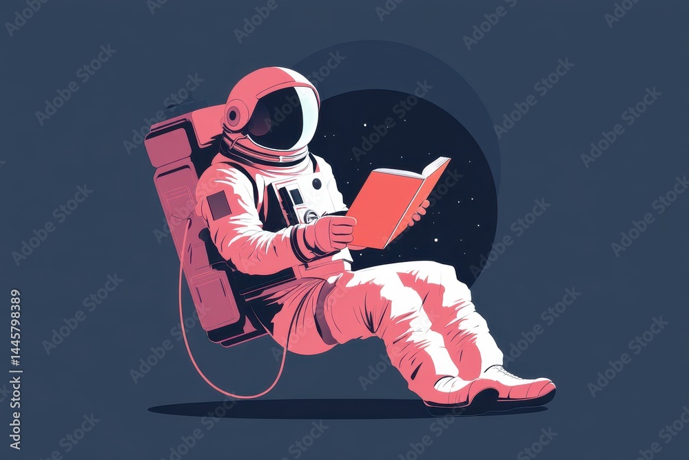 Fototapeta premium Astronaut Reading a Book in Space