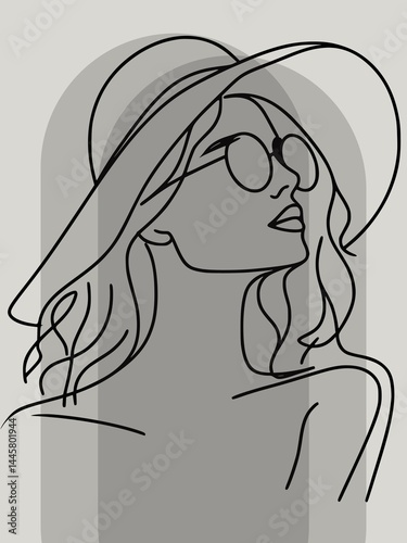 black and white illustration of a girl with hat