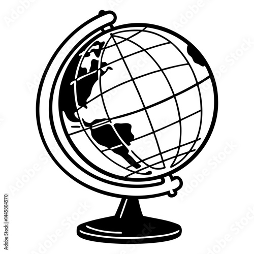 A minimal globe outline showing basic longitude and latitude grid lines vector illustration on transparent background