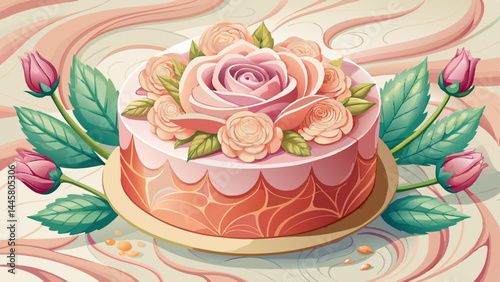 Floral essence captured in a soft, rose-scented cake.
Delicate frosting and nutty garnish create harmony.
Displayed on elegant marble for a timeless aesthetic.
Perfect for bakery packaging or gourmet 
