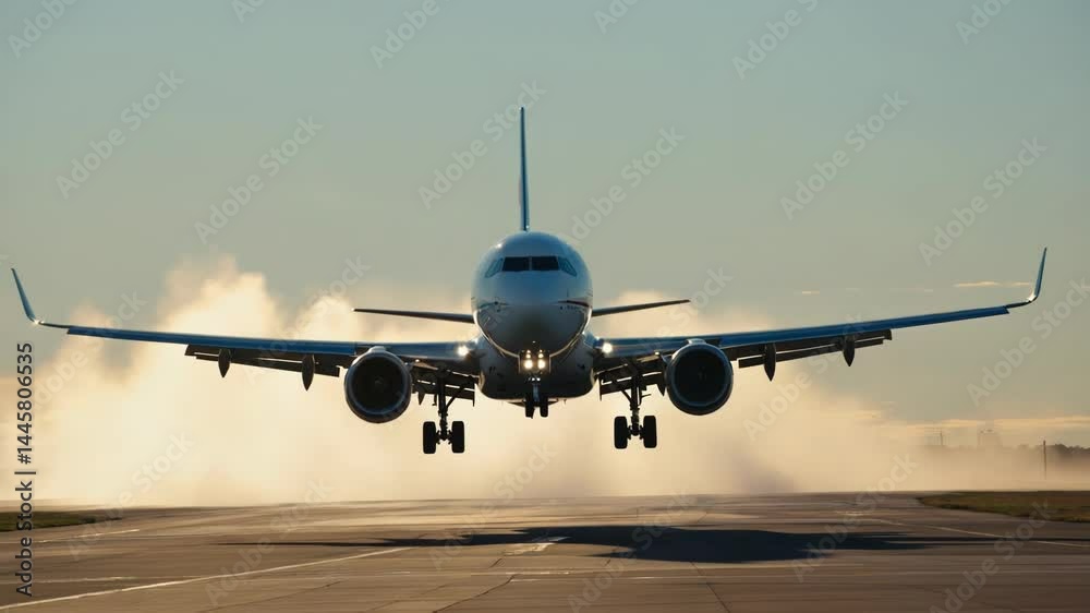 Airplane landing on runway Airplane landing on runway