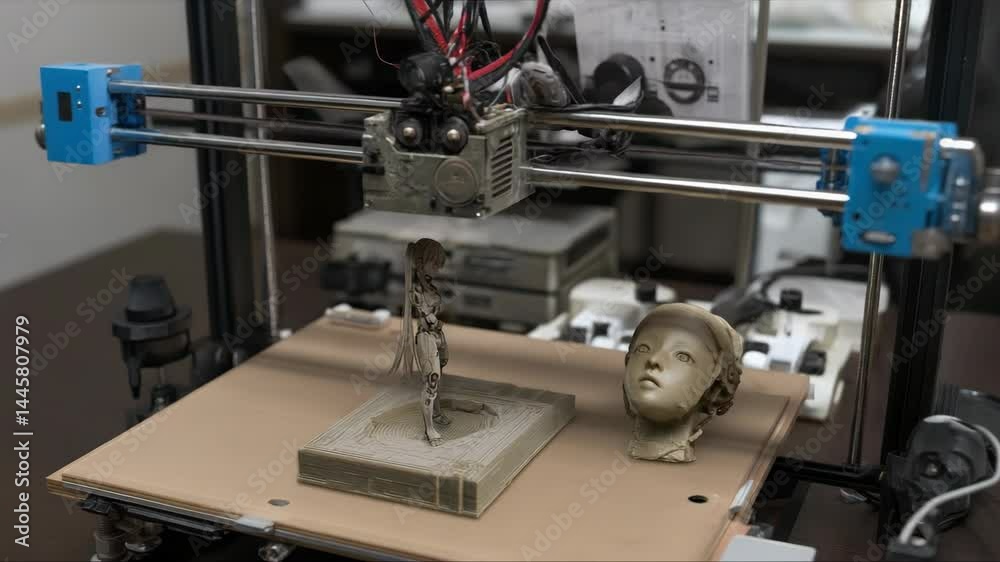 Innovative three-dimensional printing process for futuristic anime figurine and miniature female head sculpture on modern printer platform Innovative three-dimensional printing process for futuristic anime figurine and miniature female head sculpture on modern printer platform