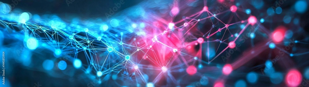 Fototapeta premium Neural network illuminated with vibrant neon glow effects.