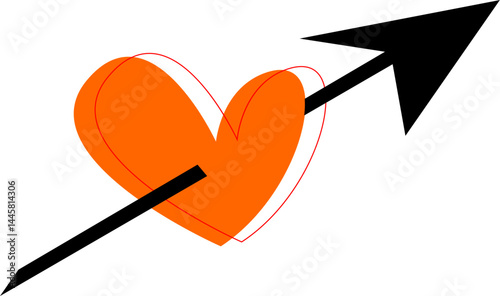 Bright orange heart pierced by arrow in bold minimal style
