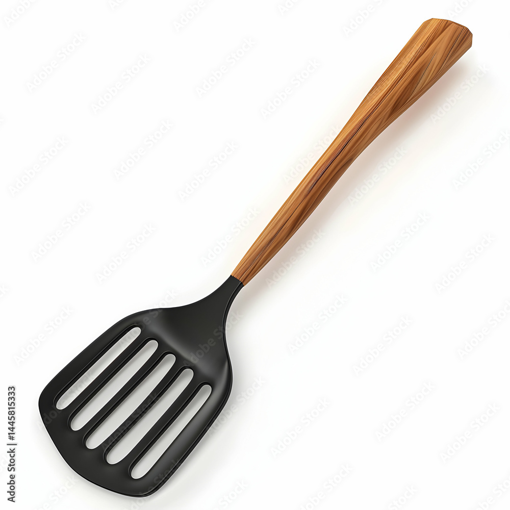 Sleek Black Spatula with Wooden Handle for Cooking and Baking Sleek Black Spatula with Wooden Handle for Cooking and Baking