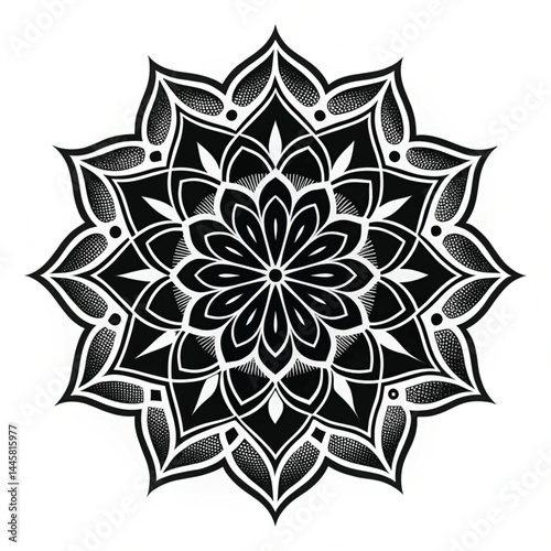 Black Mandala Silhouette Design on White Background – Intricate Geometric Floral Pattern for Tattoo, Decoration, and Spiritual Art 
