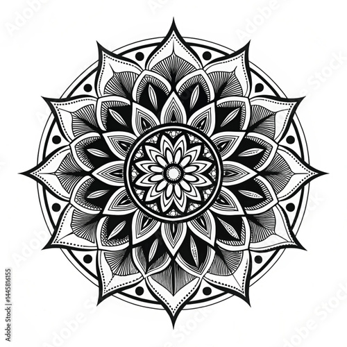 Black Mandala Silhouette Design on White Background – Intricate Geometric Floral Pattern for Tattoo, Decoration, and Spiritual Art 