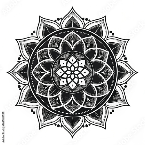 Black Mandala Silhouette Design on White Background – Intricate Geometric Floral Pattern for Tattoo, Decoration, and Spiritual Art 