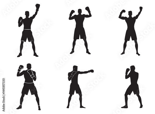 Boxer stand with pose vector silhouette 