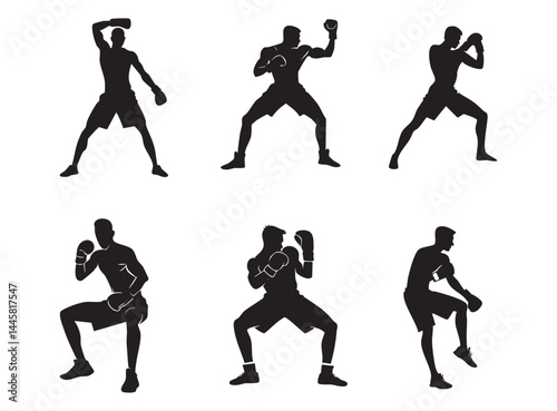Boxer stand with pose vector silhouette 