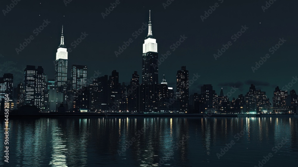 Obraz premium Night cityscape skyline reflecting on water