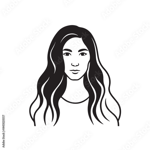 A vector illustration captures a lady with long black hair, highlighting her face, lips, and glamorous style in a beautiful design