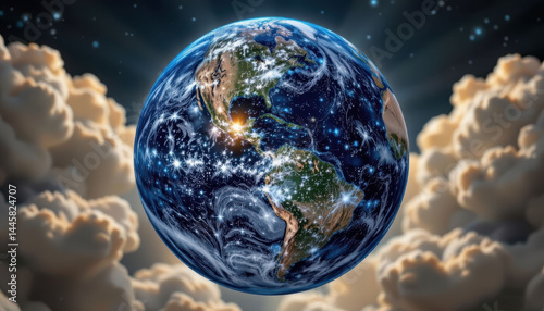 Wallpaper Mural The holographic globe is composed of countless tiny particles that come together to form a stunningly lifelike image of the Earth, complete with swirling clouds, shimmering oceans Torontodigital.ca