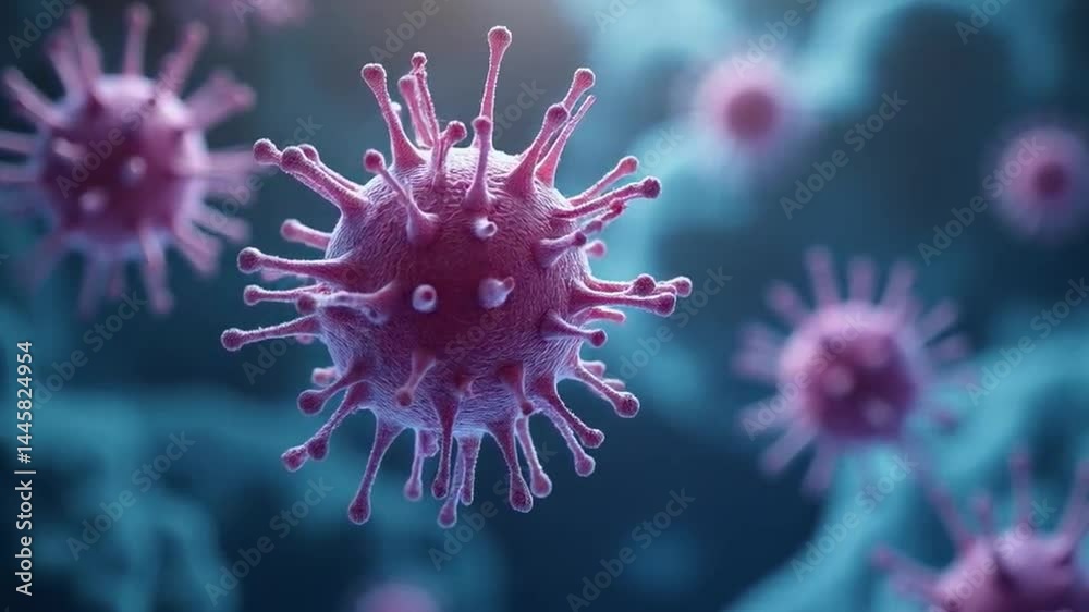 Detailed microscopic view of viral pathogens and infectious disease cells Detailed microscopic view of viral pathogens and infectious disease cells