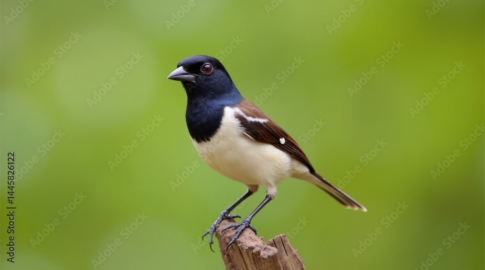 Fototapeta premium A Captivating Close-Up of a Beautiful Bird Perched on a Branch in a Lush Green Environment