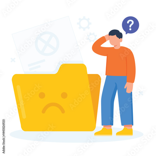 Folder Error with Missing File Icon Illustration, No Data, Data Loss, System Issue, or File Not Found Flat Vector Illustration