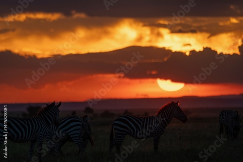 zebras in the sunset