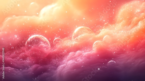 Dreamlike Bubbles Floating in a Pink and Orange Sky