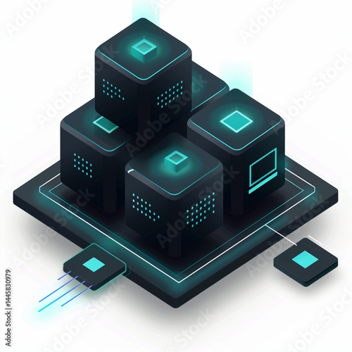 3D Render of Futuristic Computer Chip - High-Tech CPU Circuit with Glowing Details, Digital Microchip Concept