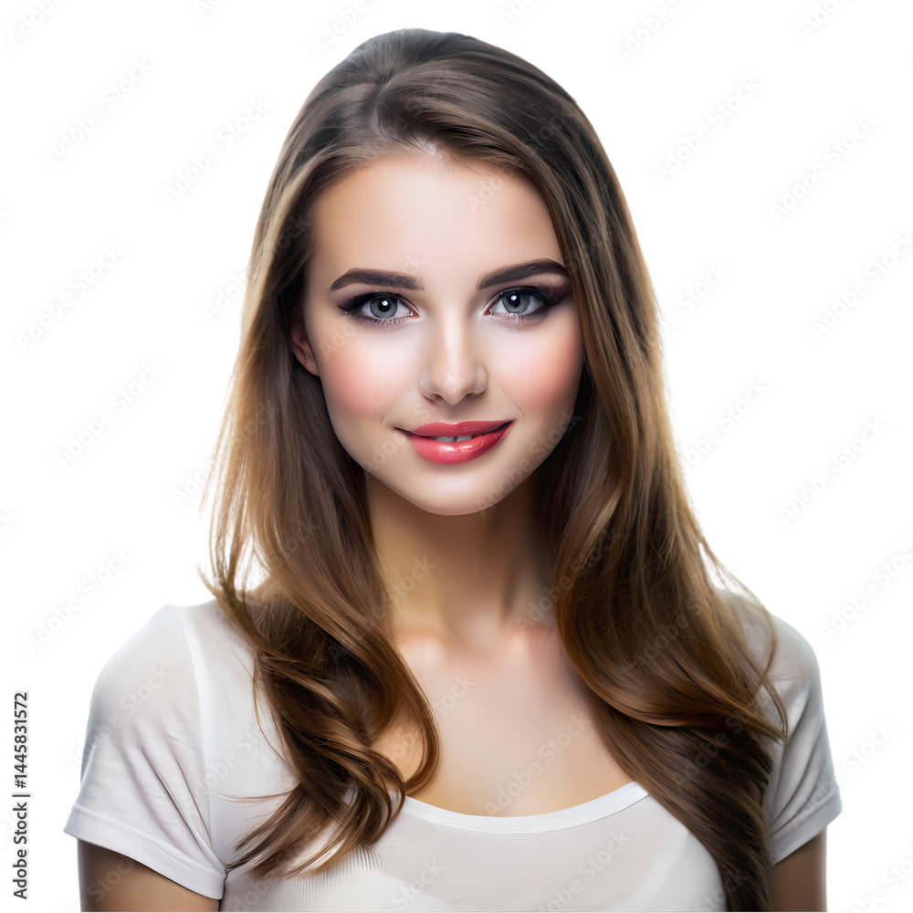 Beautiful Woman Portrait White Background isolated on transparent background
