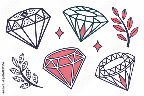 set of Diamond silhouette vector illustration