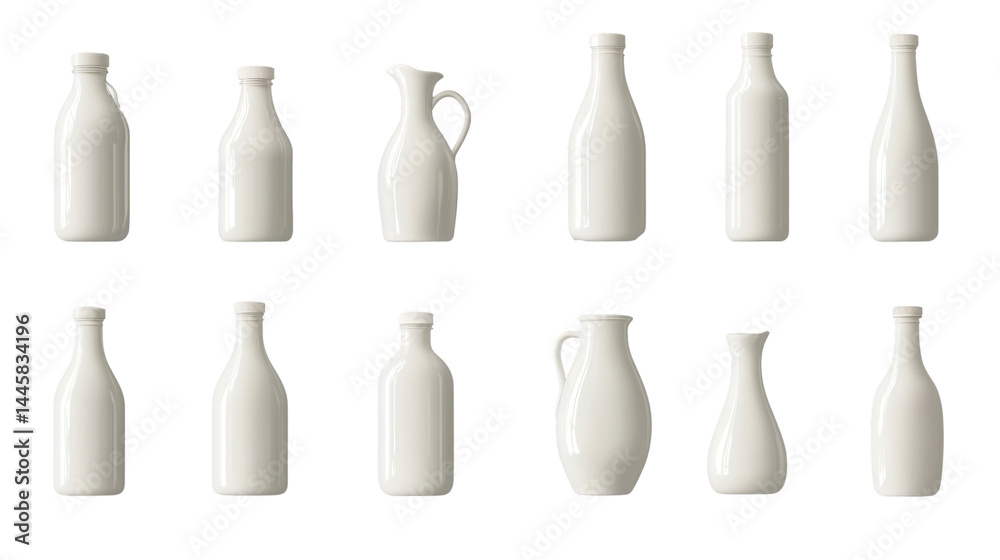 Variety of Milk Bottles on White Background for Commercial Use Variety of Milk Bottles on White Background for Commercial Use