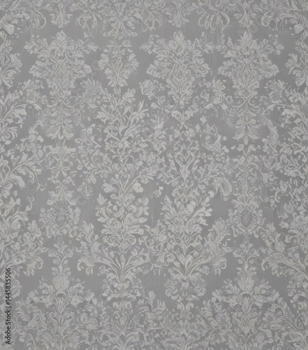 Subtle grey damask, seamless wallpaper; intricate baroque design with a delicate lace effect , texture, textile, lace