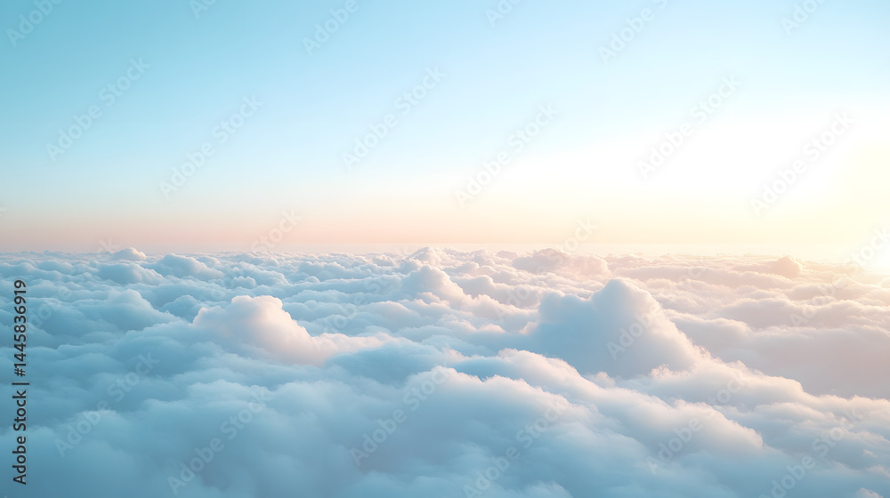 Naklejka premium Stunning sunrise over soft clouds aerial view serene nature scene tranquil environment