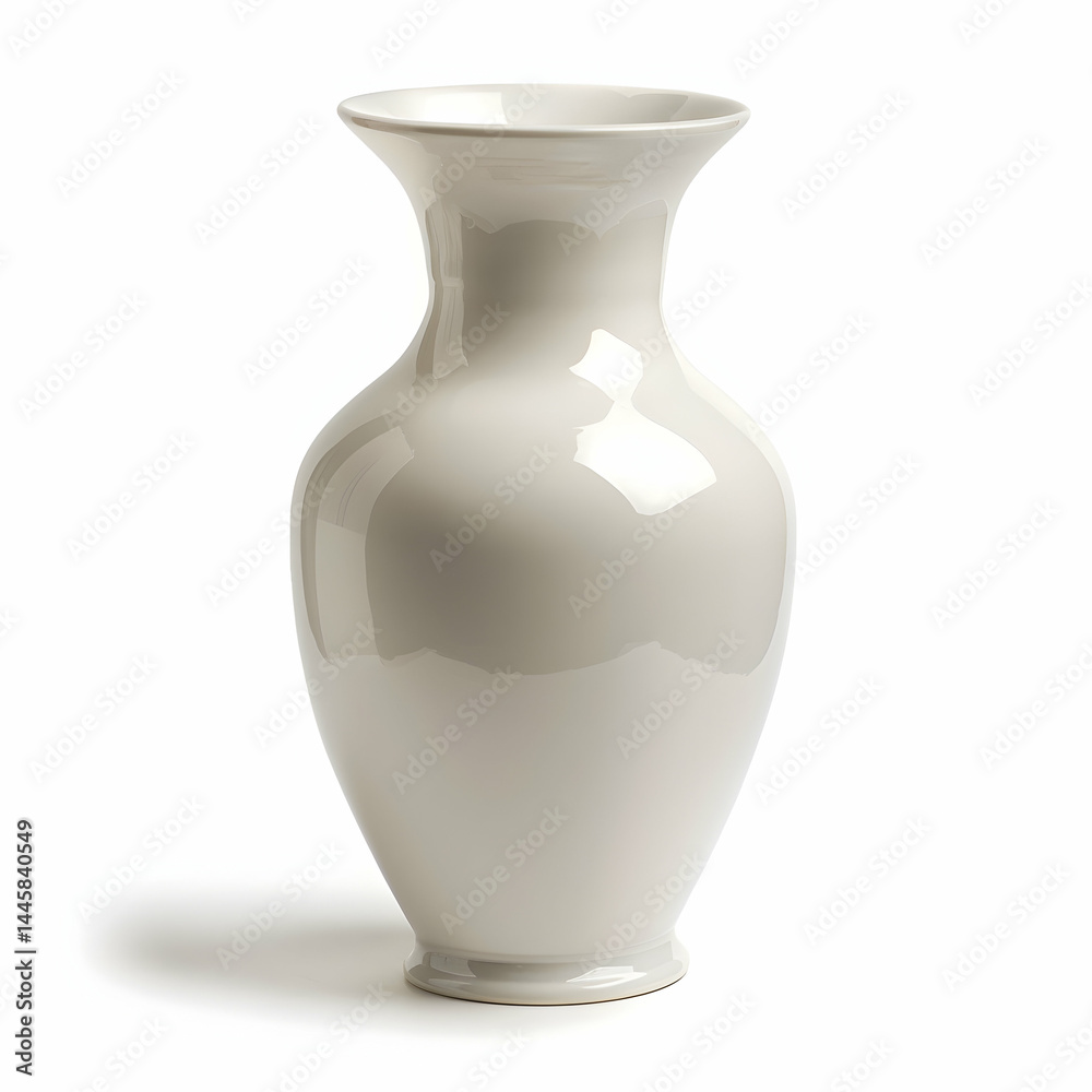 Elegant White Ceramic Vase with Smooth Glossy Finish on White Background Elegant White Ceramic Vase with Smooth Glossy Finish on White Background