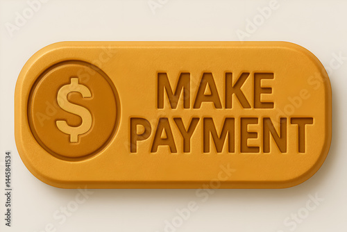 MAKE PAYMENT button in gold 3D style with embossed dollar sign, financial UI element for online transactions and e-commerce
