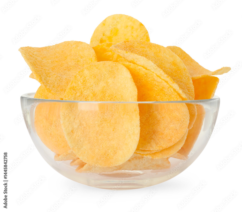 Tasty chips in bowl isolated on white