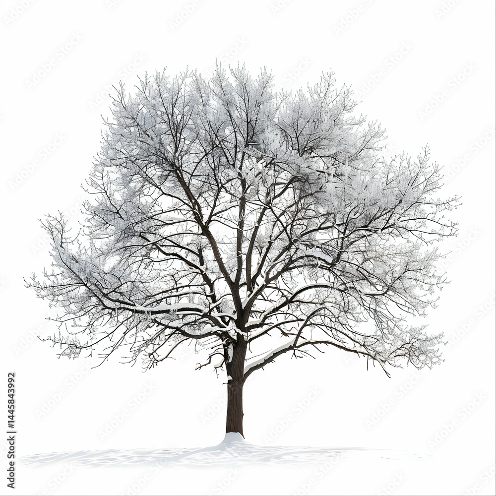 Beautiful Bare Winter Tree with Snow on a White Background Beautiful Bare Winter Tree with Snow on a White Background