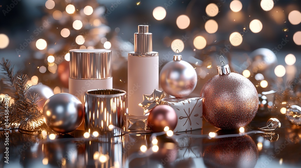 Cosmetics with Christmas Ornaments and Lights Cosmetics with Christmas Ornaments and Lights