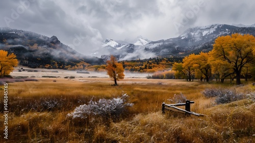 First snowfall gently dusting a dormant autumn landscape