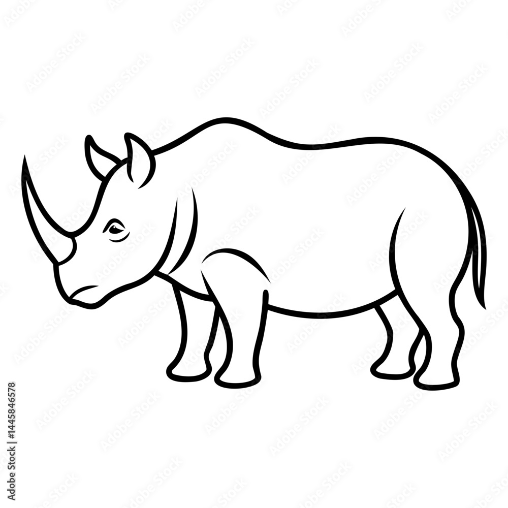 Fototapeta premium Simple black outline rhinoceros vector image with clear transparent background