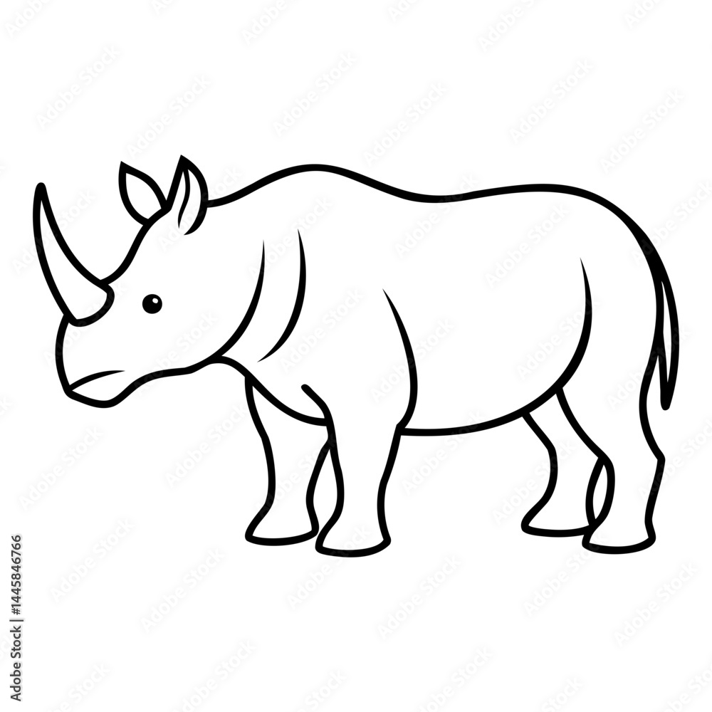 Fototapeta premium Minimal rhino line art vector design with transparent background for easy use