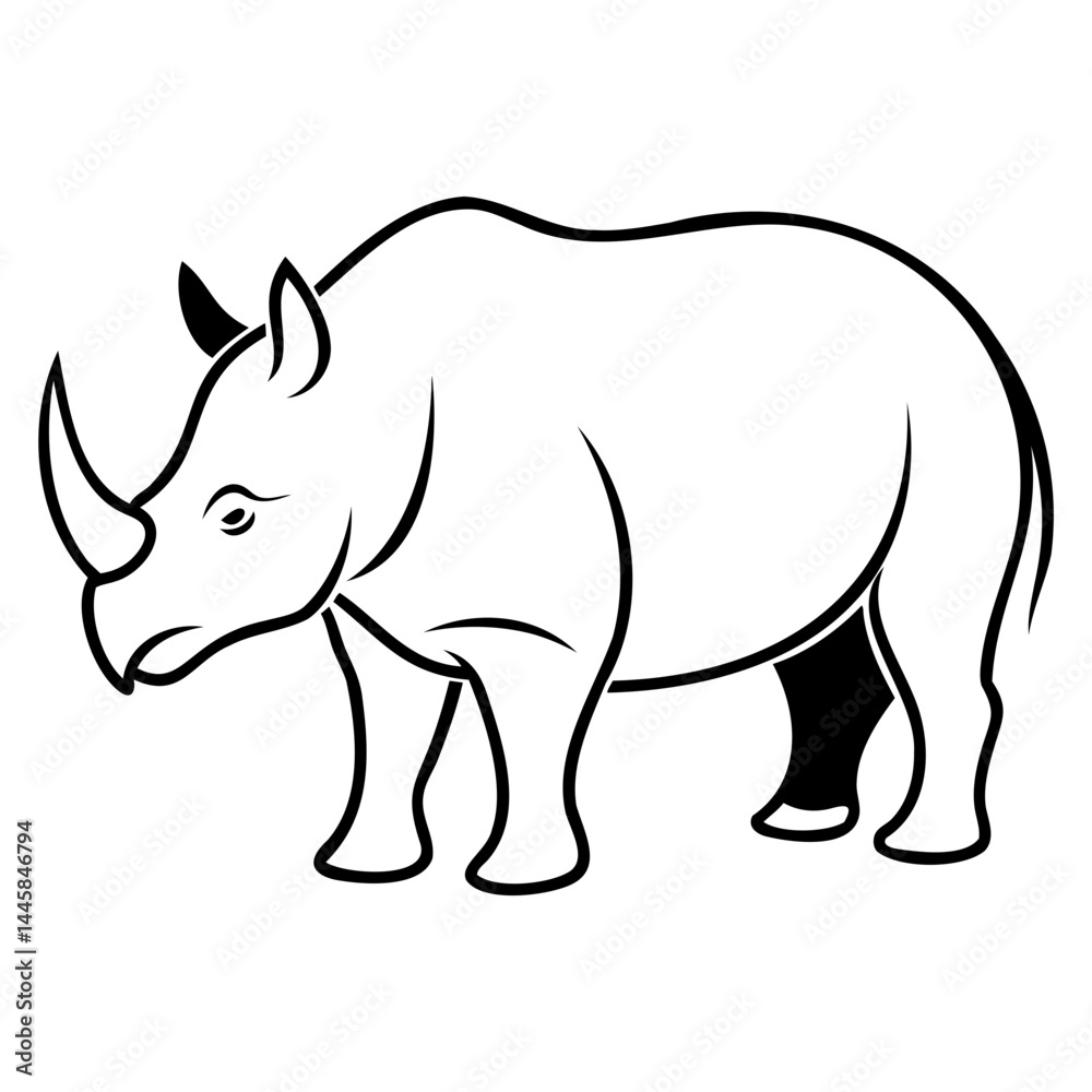 Fototapeta premium Simple rhinoceros black vector outline illustration isolated on transparent background