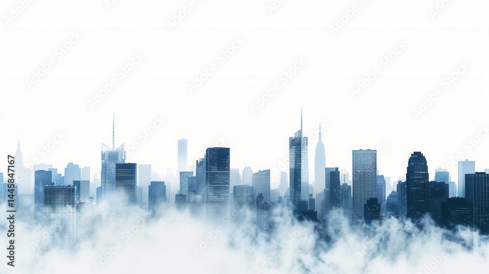 Majestic City Skyline Surrounded by Ethereal Mist and Clouds Majestic City Skyline Surrounded by Ethereal Mist and Clouds