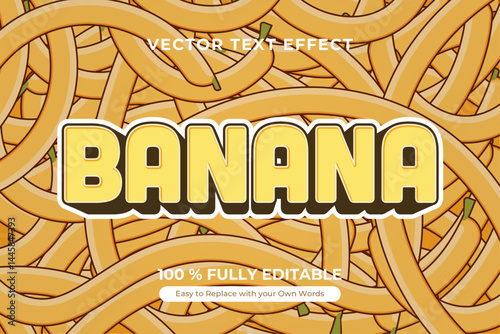 Editable Banana Text Effect Vector Graphic Design with Banana on Background