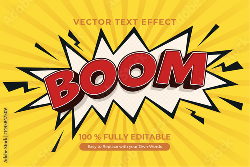 Editable Boom Comic Text Effect with Vintage Pop Art Style.