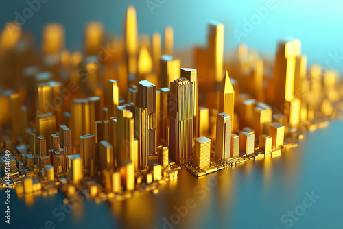 Golden miniature city skyline