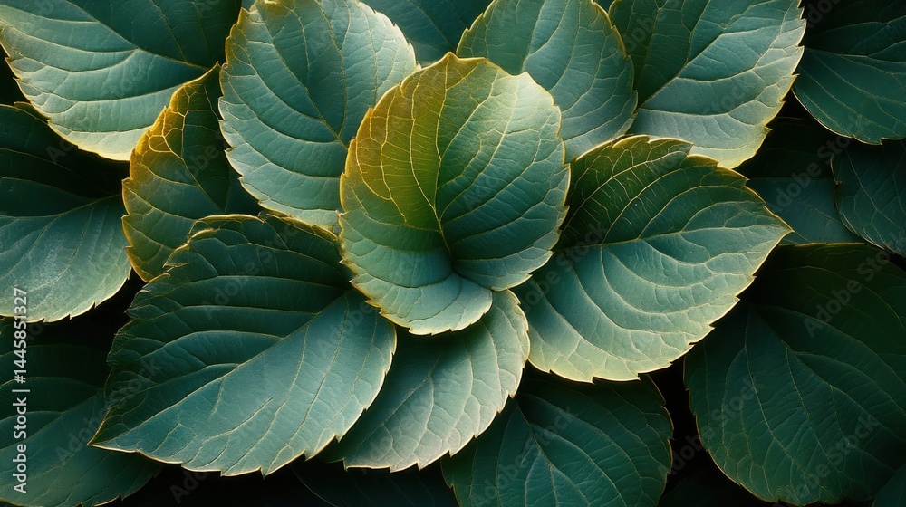 Overhead View Of Textured Green Leaves In A Circular Arrangement Showing Detailed Veins Overhead View Of Textured Green Leaves In A Circular Arrangement Showing Detailed Veins