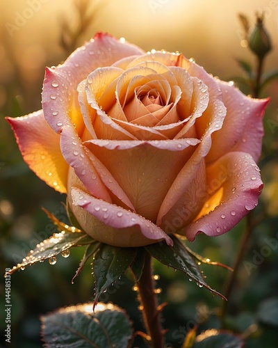 Dew-Kissed Rose at Sunrise: A Botanical Close-Up