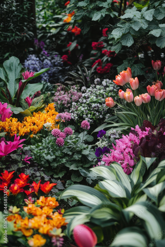 vibrant colors of spring plants in garden. vibrant colors of spring plants in garden.